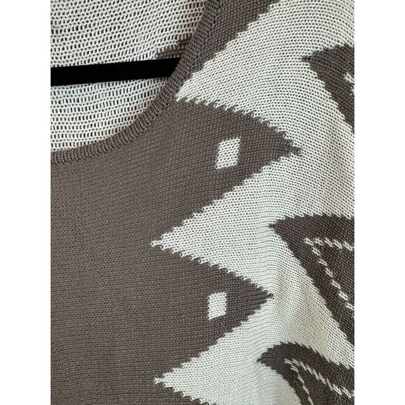 CHICO'S white gray fringe knit geometric cape poncho sweater pullover OS NWOT - Picture 3 of 7